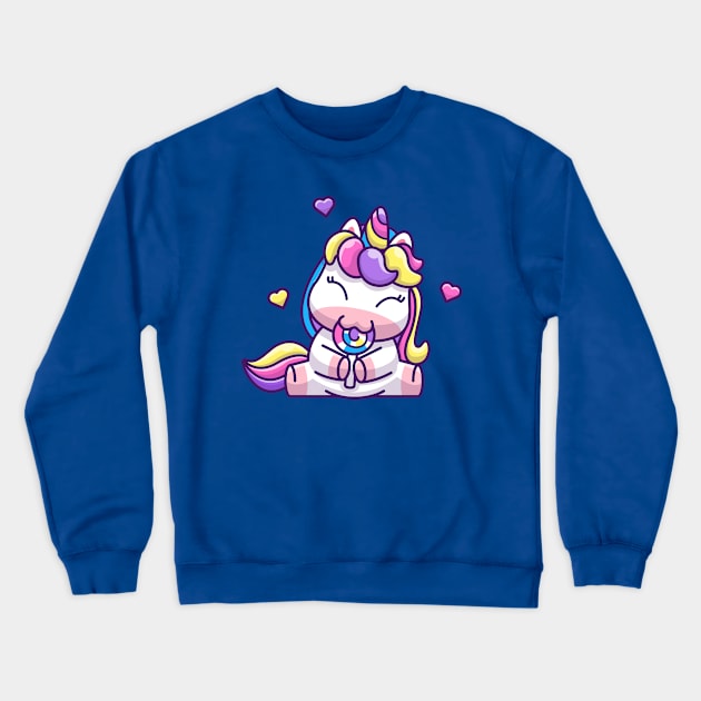 Cute Unicorn Eating lollipop Cartoon Crewneck Sweatshirt by Catalyst Labs